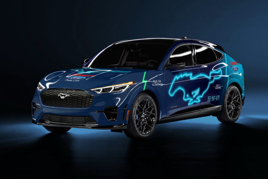 Preproduction Mustang Mach-E models shown. Available starting fall 2022.